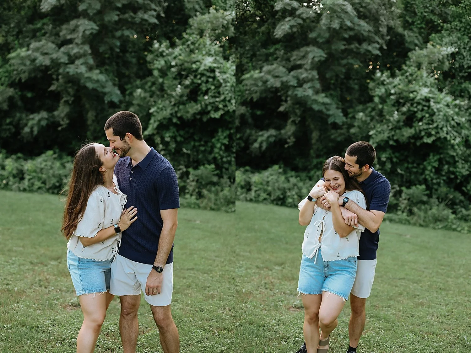 mom and dad share a quick kiss during photo session for family of four 