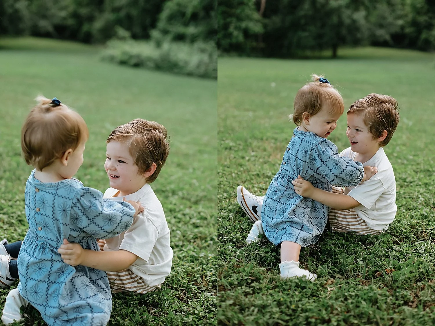  two small toddlers on grass during mini session by Jessie Shaw Photo 