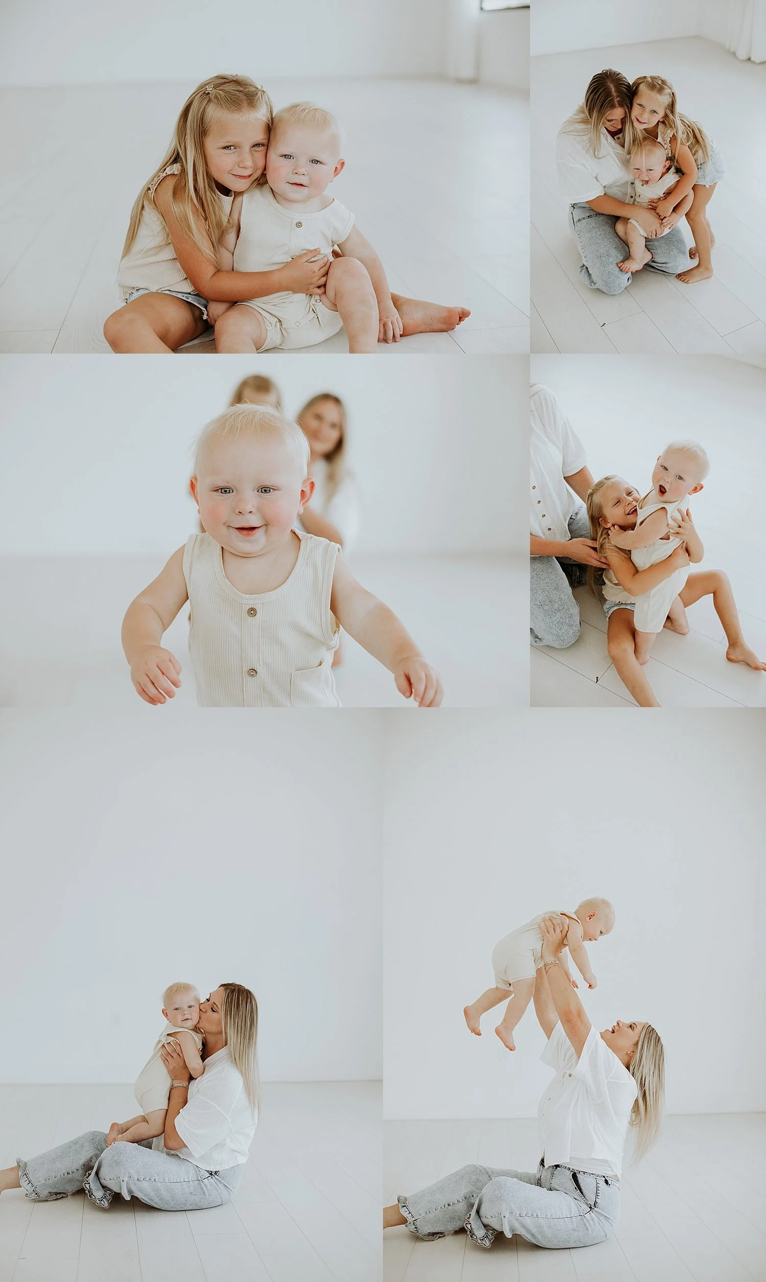  mom plays with her little ones in a studio for cake smash session 
