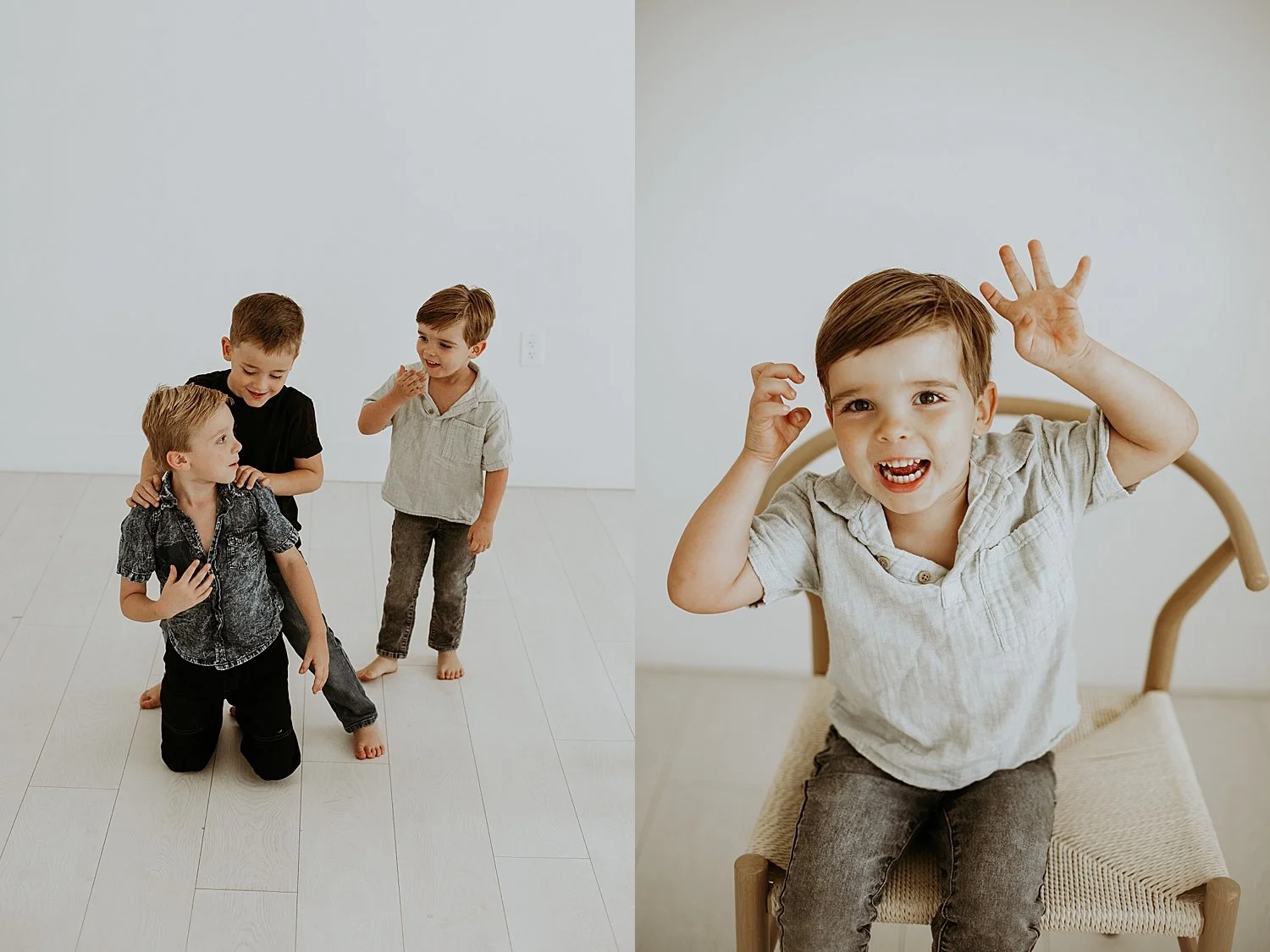  little boy in chair next to friends by Round Rock family photographer 