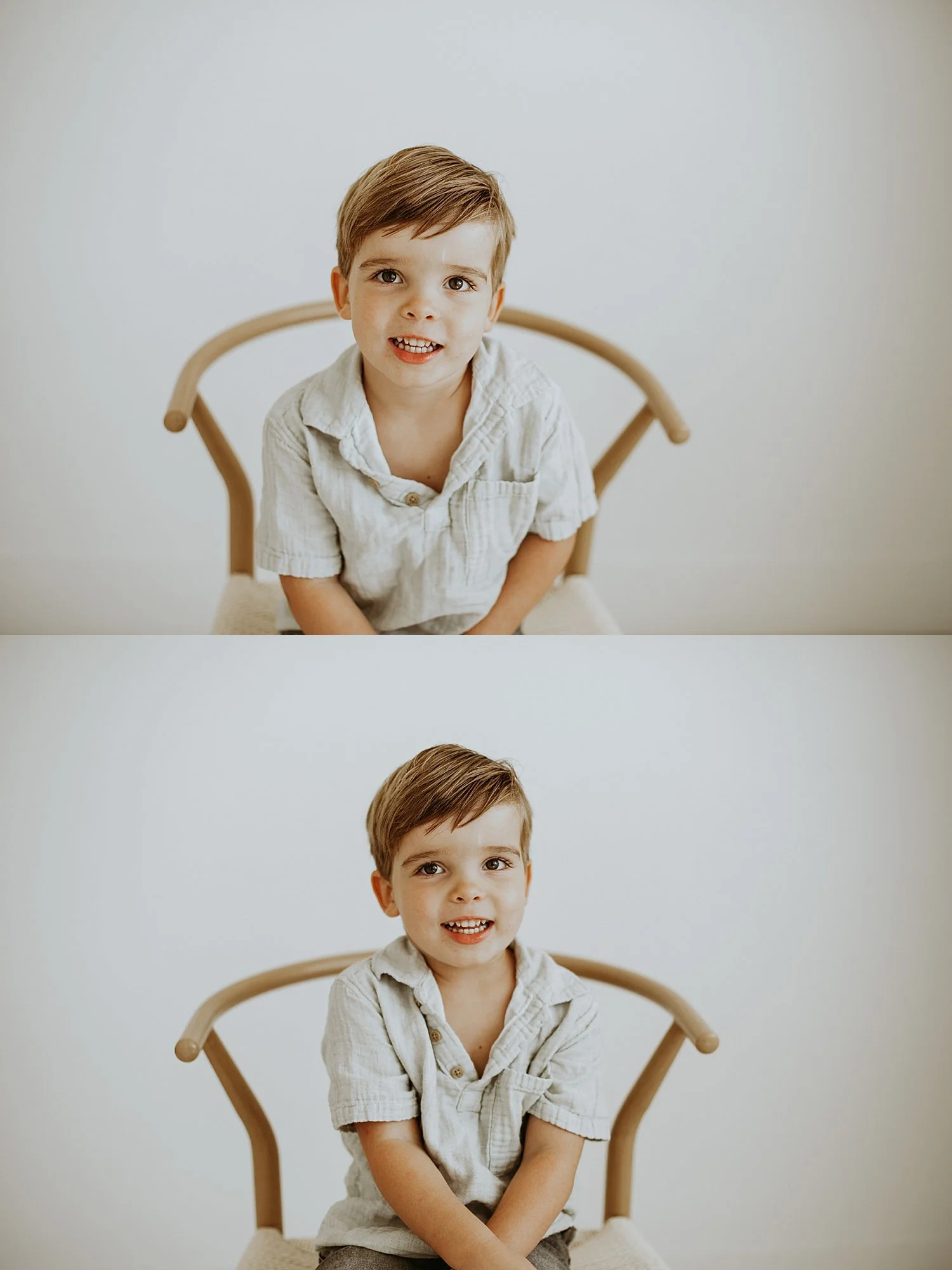  brunette toddler in wicker chair in studio by Round rock and Austin family photographer 