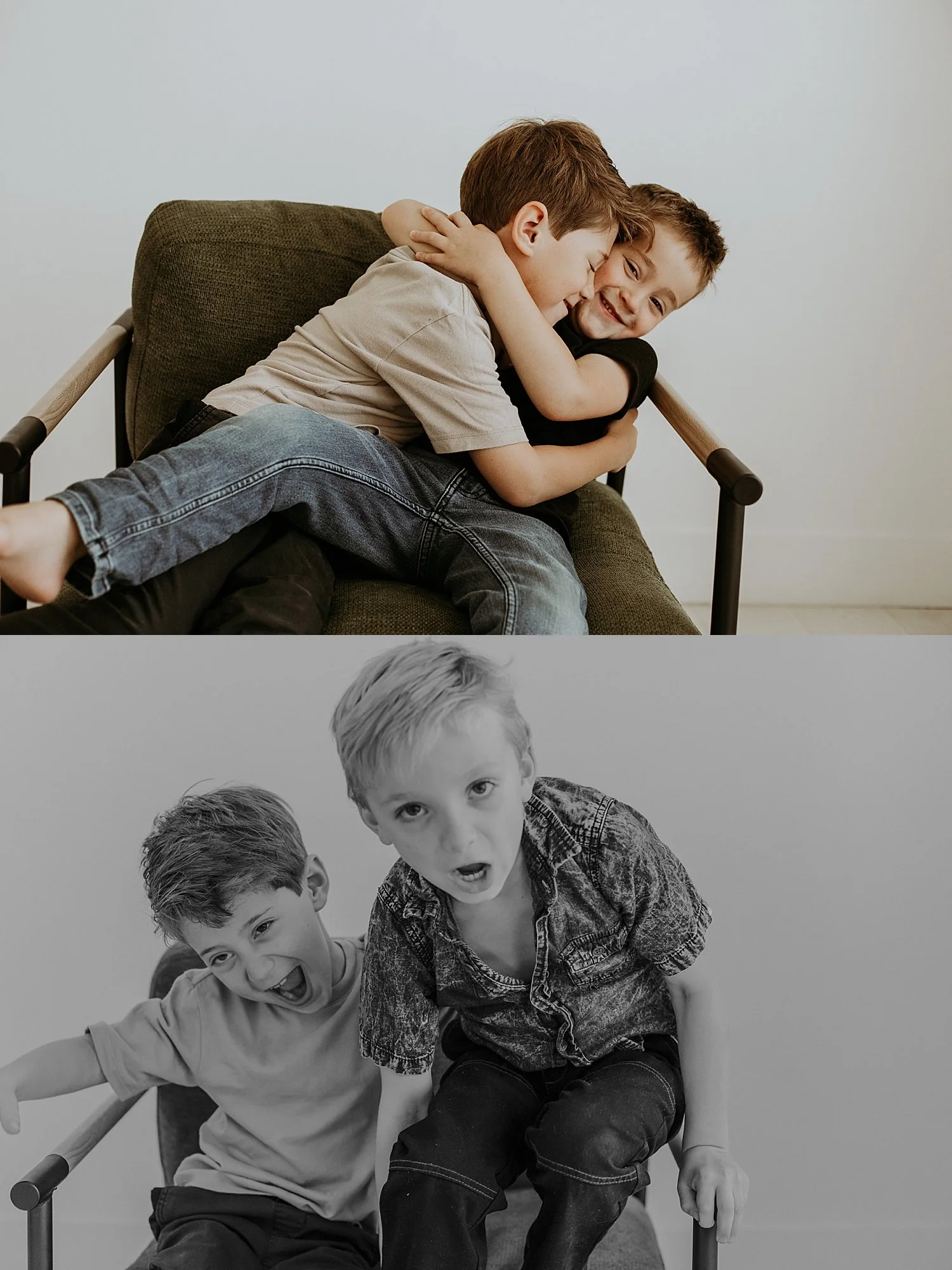  brothers tackle each other in chair for back to school photos 