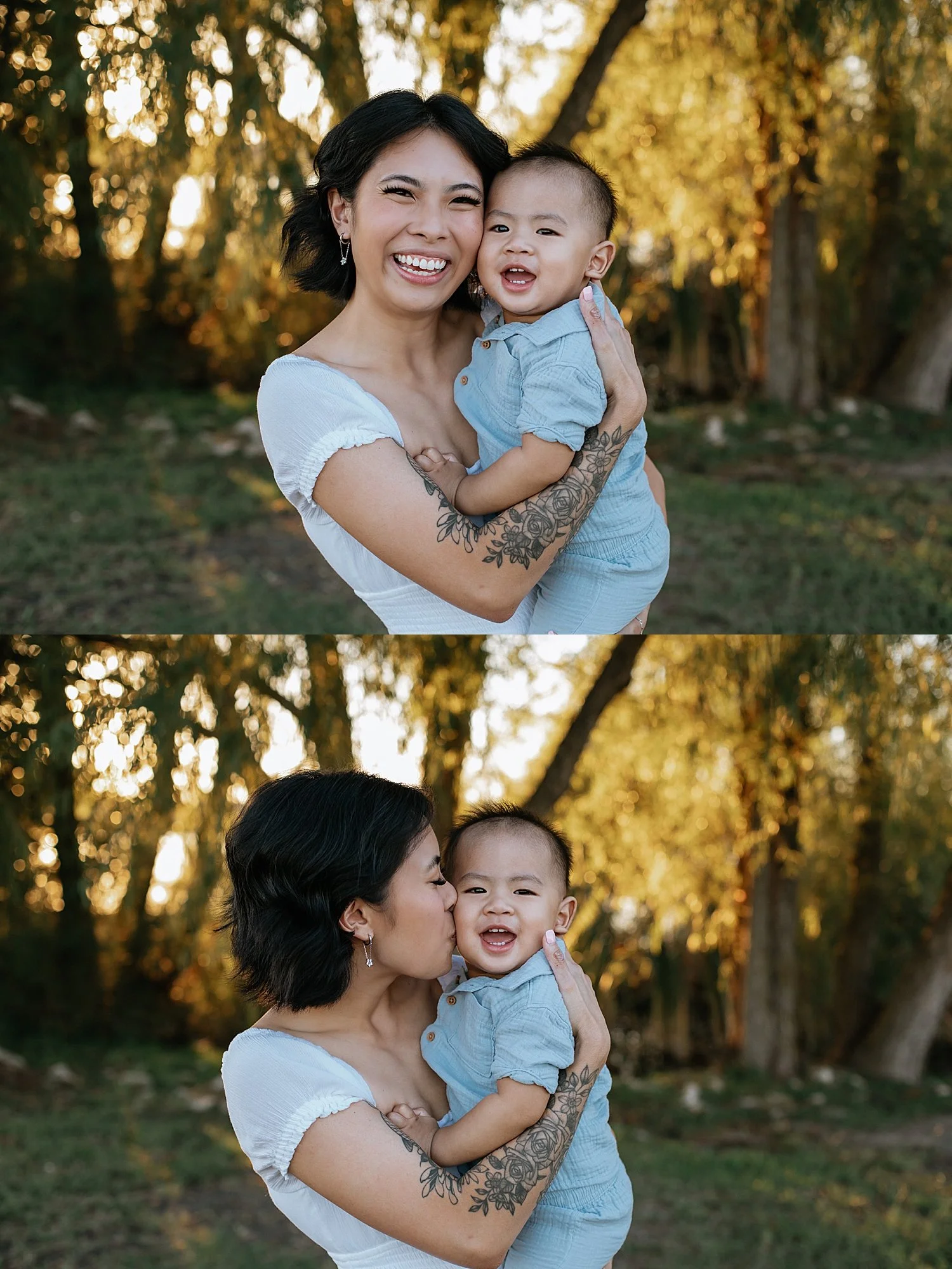  mother and one year old son in front of tree by Round Rock family photographer 