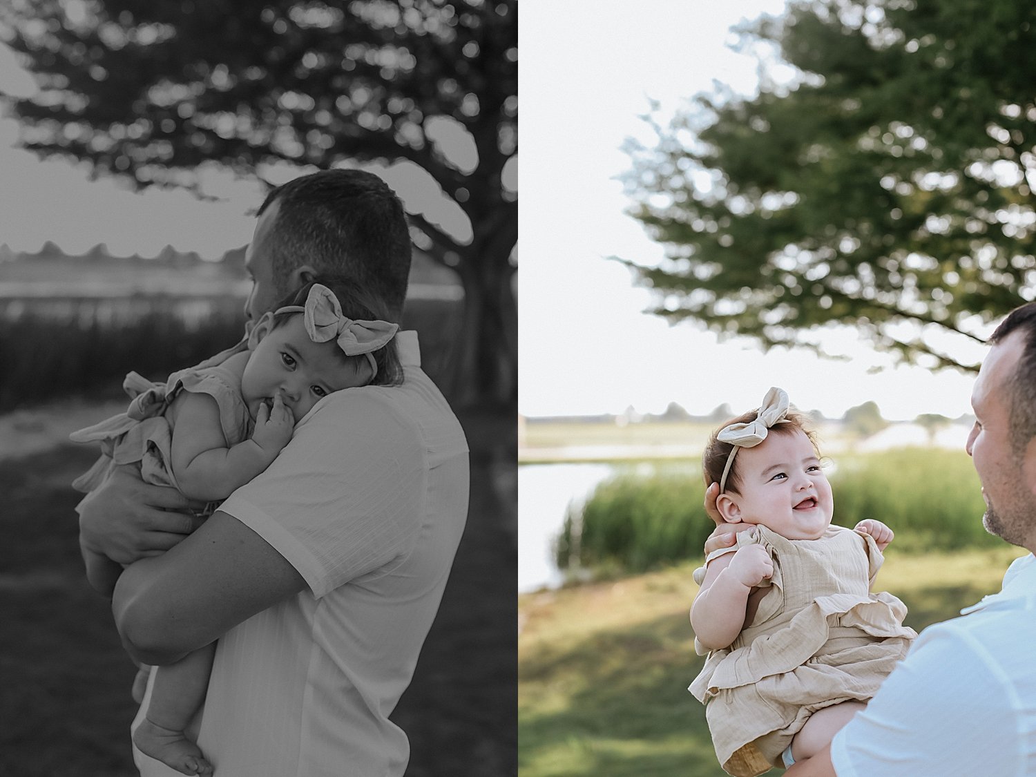 dad plays with baby daughter at park by Round Rock family photographer 
