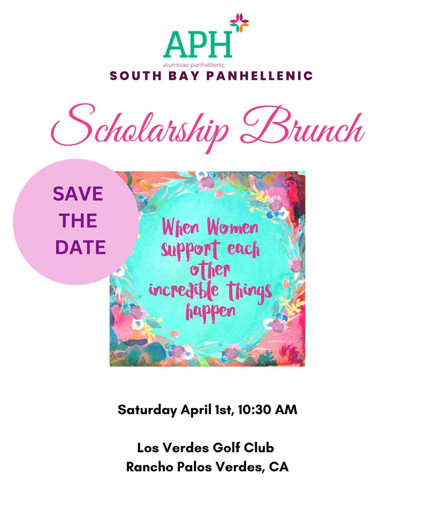 Please save the date for our Annual Scholarship Fundraiser Brunch Event. April 1, 2023 at Los Verdes Golf Club. Featuring Guest Speaker Christine Lee-Sasaki and a fabulous Silent Auction. Tickets will be on sale soon. #panhellenic #southbaypanhelleni
