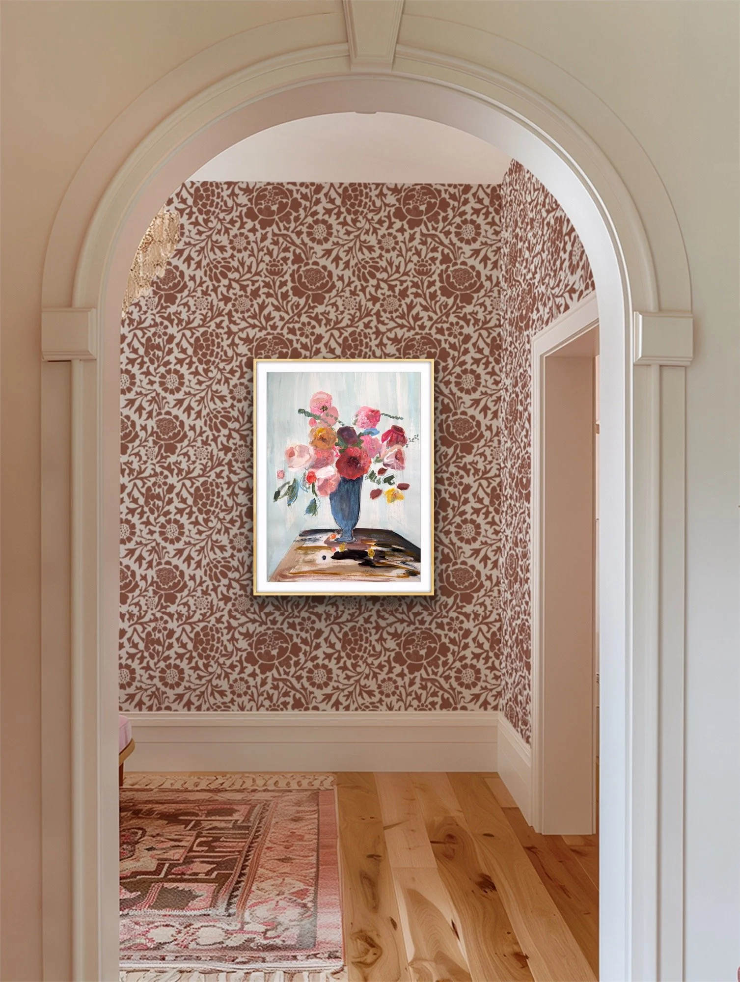 Dahlias in blue vase in situ.JPG