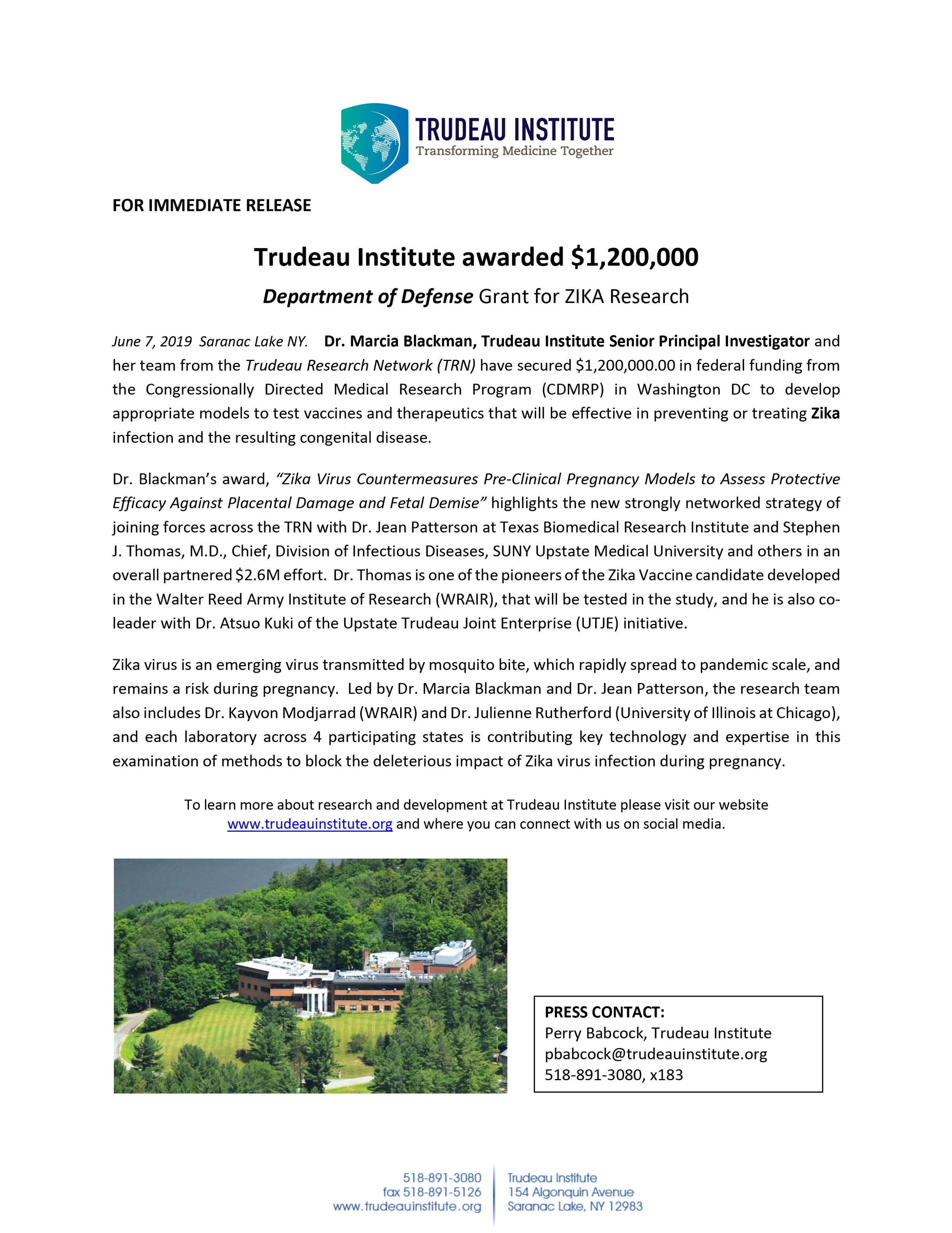 CDMRP Trudeau Institute press release 20190607.jpg