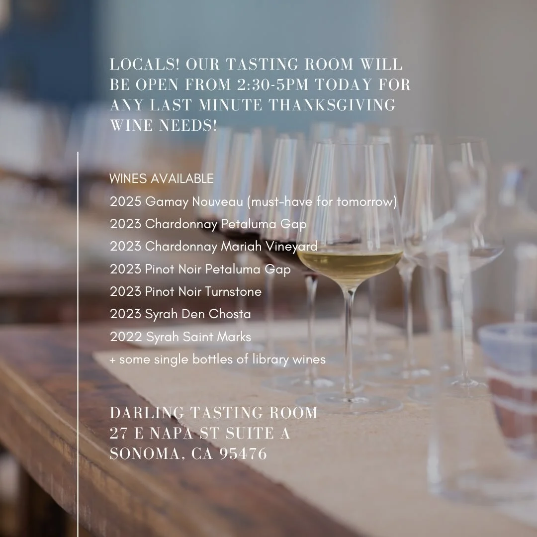 Stop by our tasting room today between 2:30-5:00pm to grab your last minute Thanksgiving wines! 

We have a few bottles of our 2025 Nouveau of Gamay which is an absolute necessity for tomorrow&rsquo;s table 🍷

We will have all of these wines open so