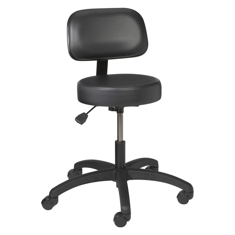 Vinyl Round Series Stool with a Backrest, Plastic Base and Dual Wheel Casters Model: VRB-1C