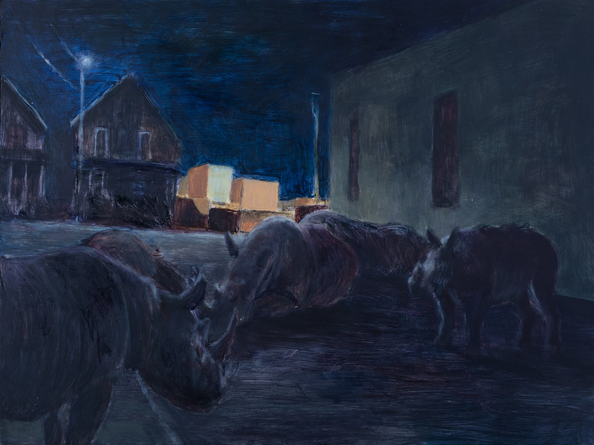 Crash in the Street $350, Oil on Masonite, 12"x16"