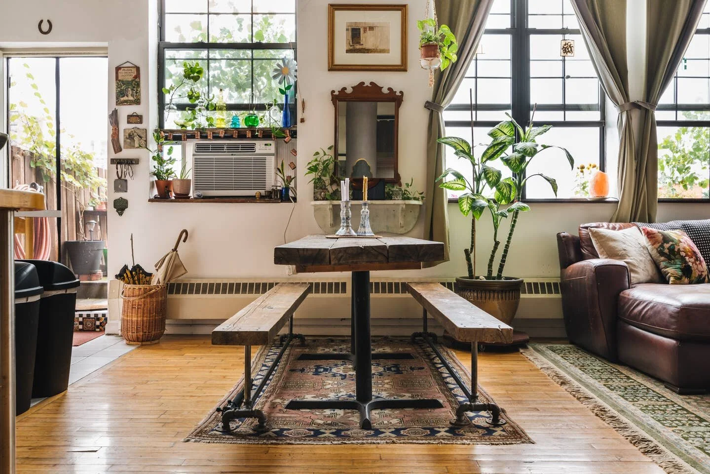  Reclaimed wood coffee table with bench seating by Fab Props 