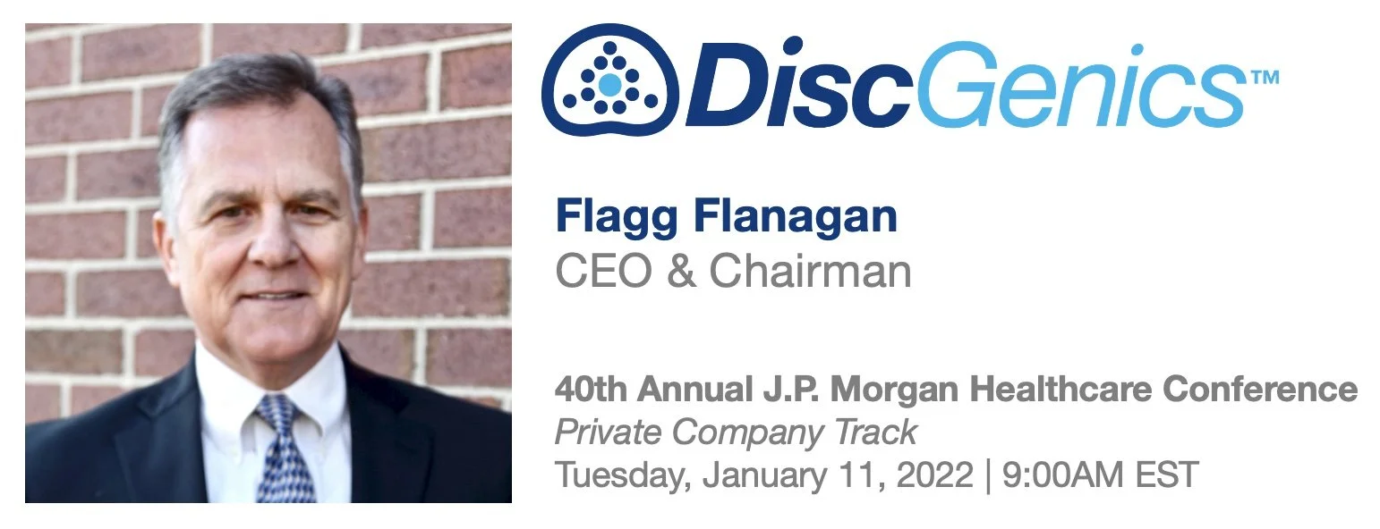 DiscGenics to Present at 40th Annual J.P. Morgan Healthcare Conference