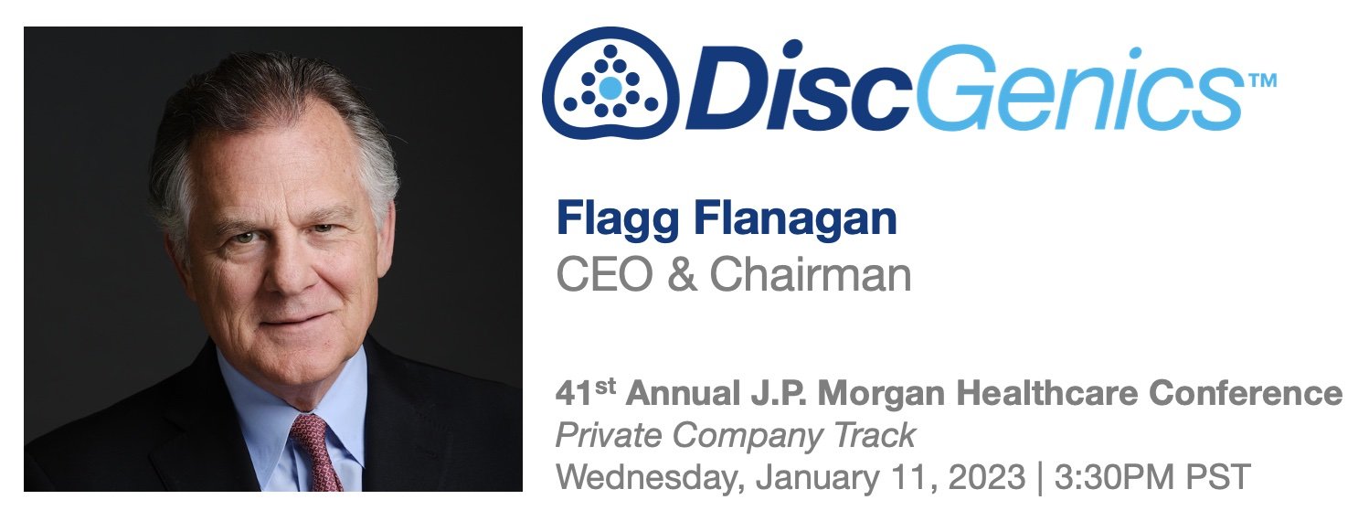 DiscGenics to Present at 41st Annual J.P. Morgan Healthcare Conference