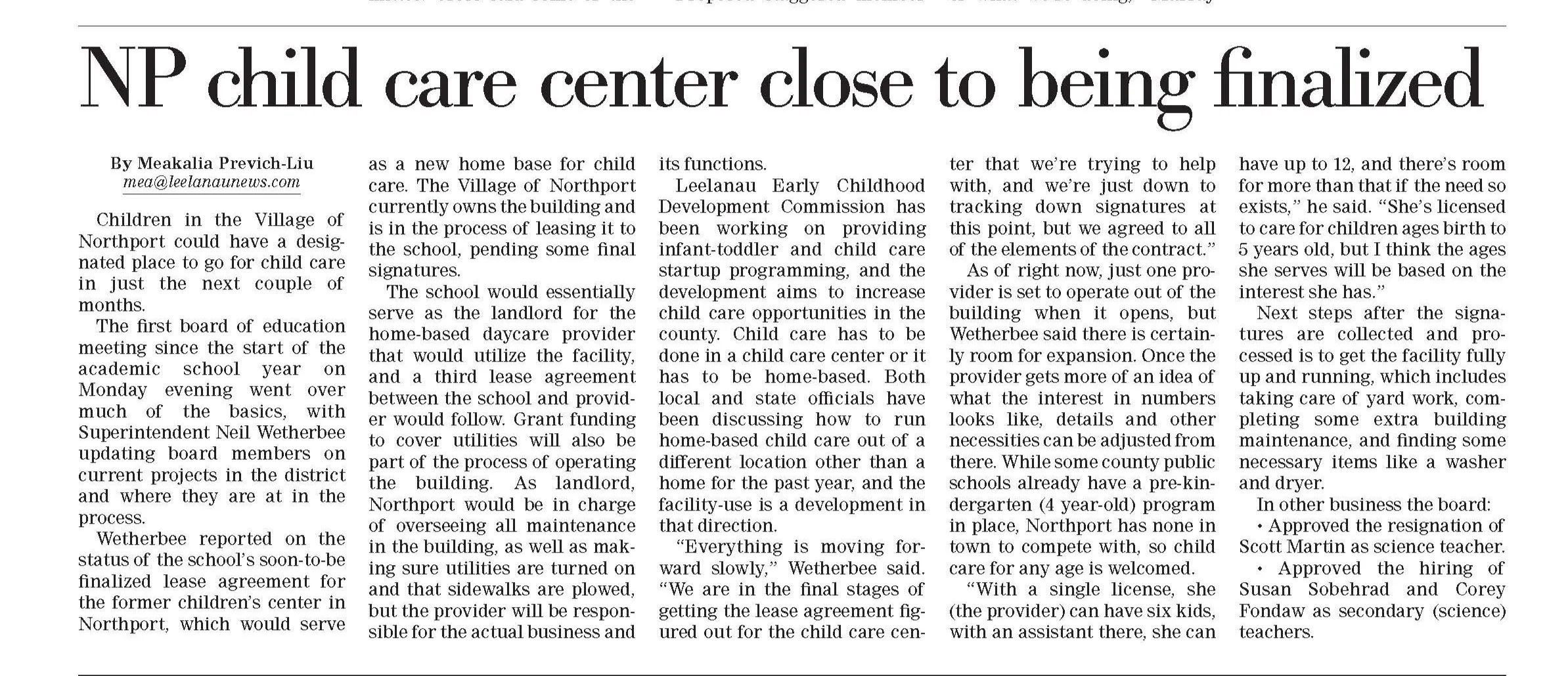 In the News: Northport Childcare Center Close to Being Finalized