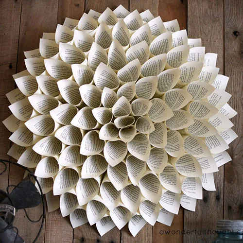 Dahlia Book Page Wreath tutorial from A Wonderful Thought
