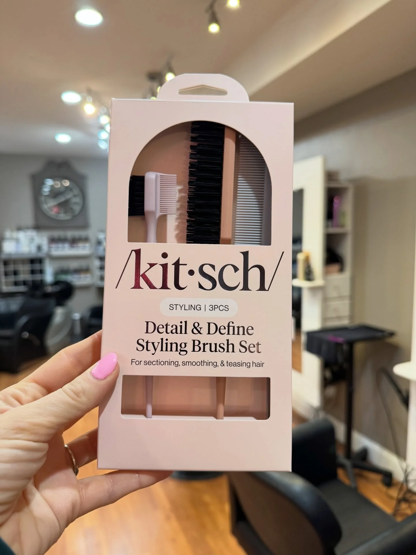 Perfect parts, teased crowns, and smooth ponytails don&rsquo;t happen by chance &ndash; they happen with the right tools. Stop in today for this three piece set for only $10! Have the tools in your hand to create the styles you want! #kitsch #teasing