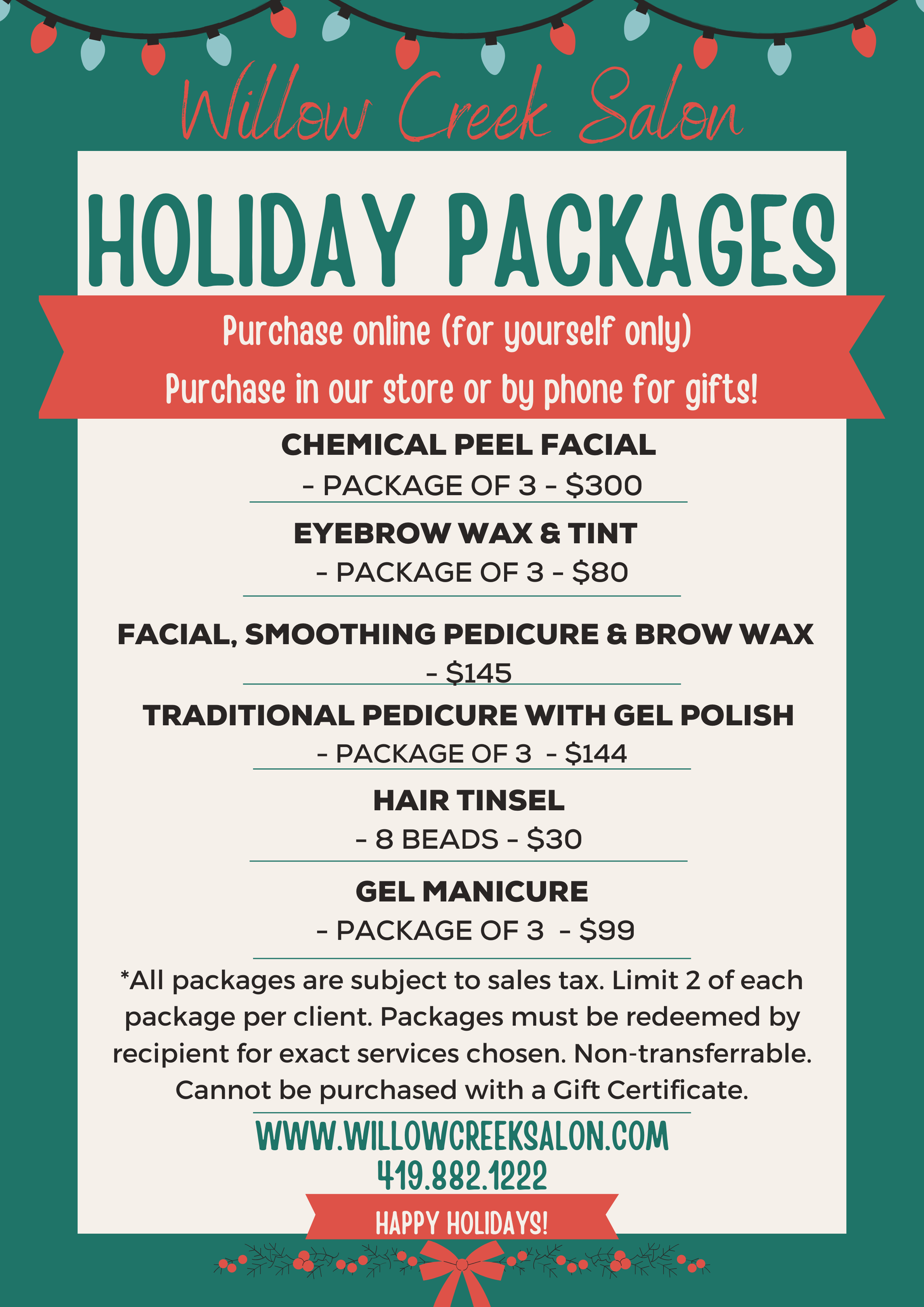 Holiday spa day packages for gift certificates in Sylvania.