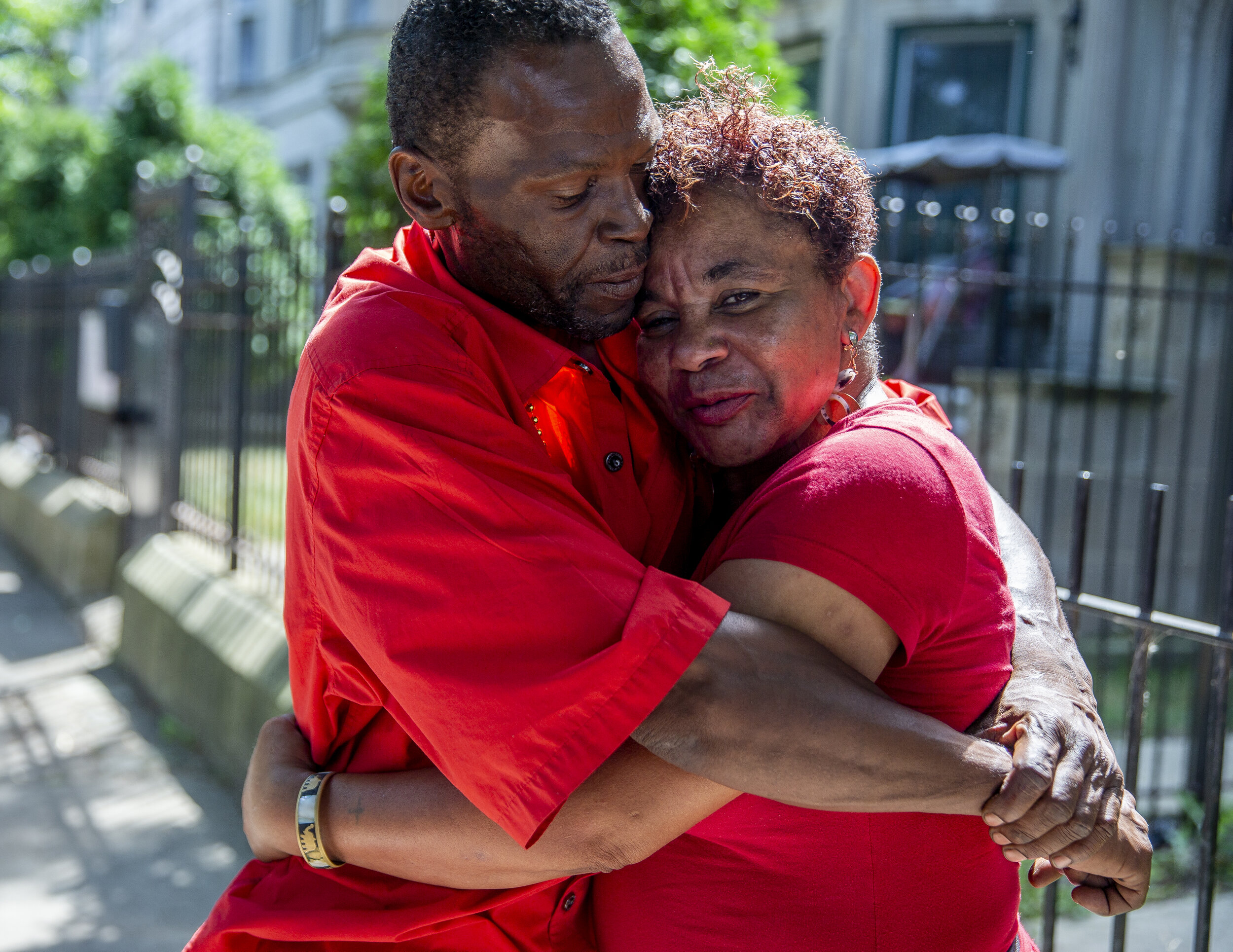  Nicole Smith and John Ray, who are in a long-time relationship, embrace during the 90th annual Bud Billiken parade in Chicago's Bronzeville neighborhood Saturday, August 10, 2019. Ray says, " I enjoy coming here because its my favorite parade... it'