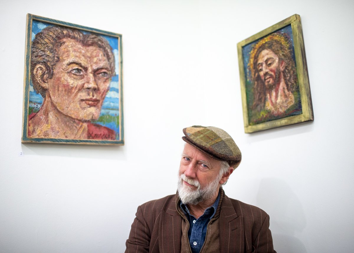  Artist Xander Berkeley poses in Dime Gallery during the opening exhibition of his gallery 'X-cavation' on Nov. 5, 2019 in Chicago's Wicker Park neighborhood, for the Chicago Tribune.   