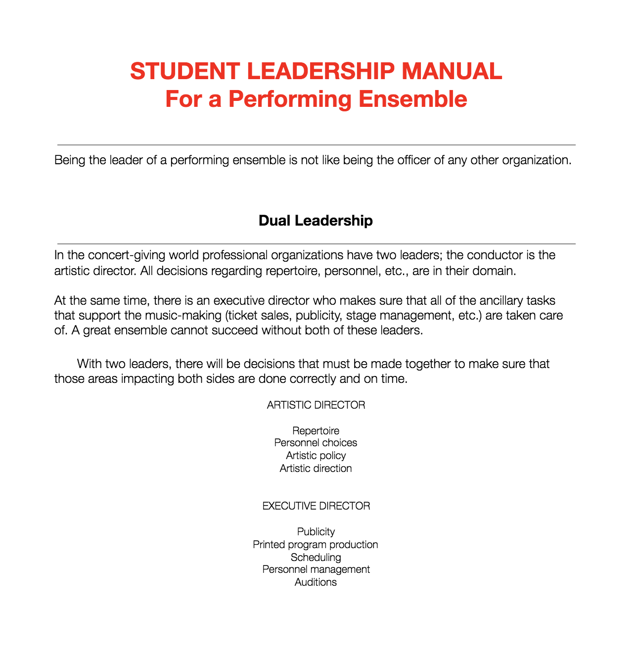  Student Leadership Manual for a Performing Ensemble  Click Here  for More 