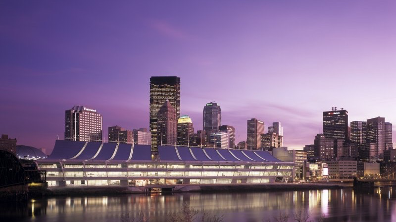 An image of the David L. Lawrence Convention Center from across the river.