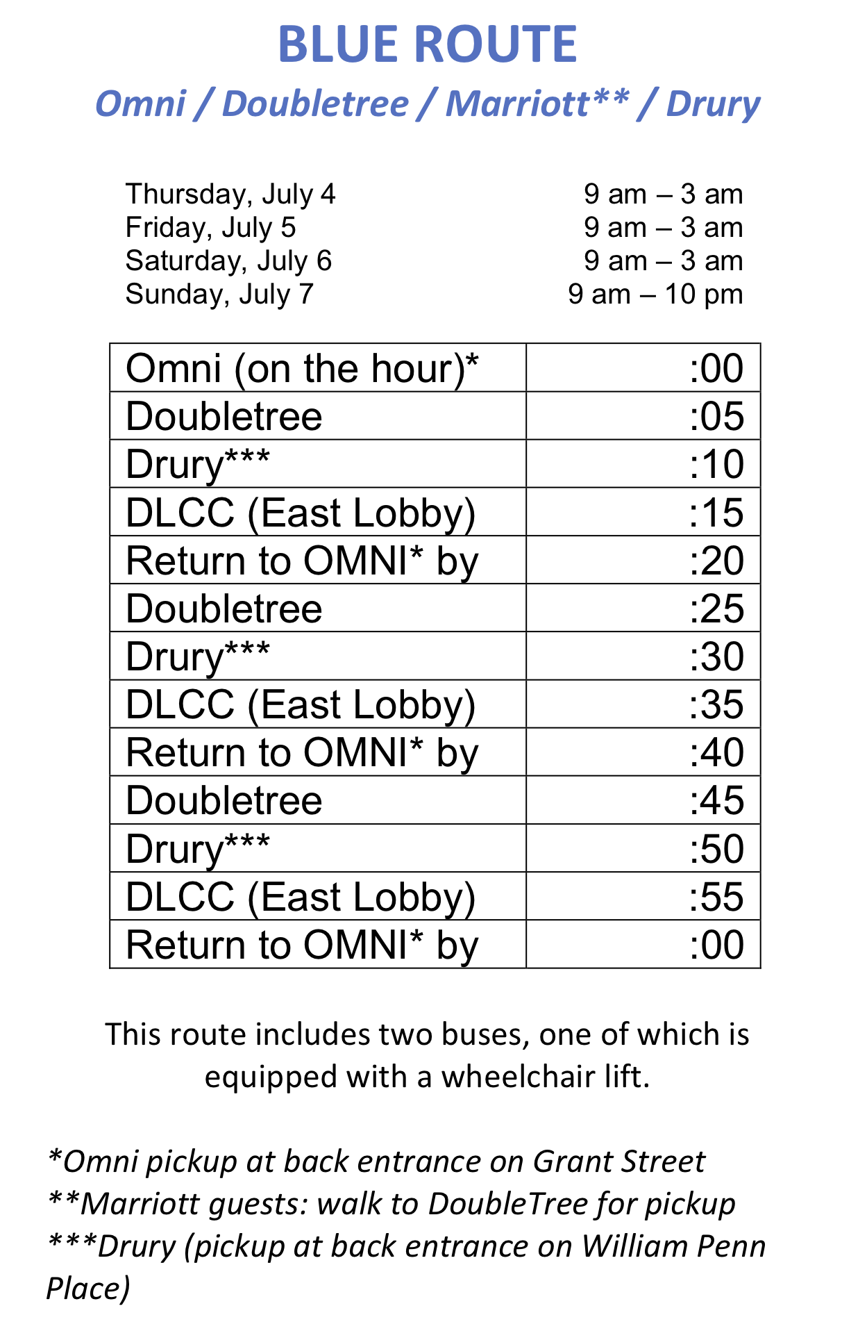 Blue Route Schedule