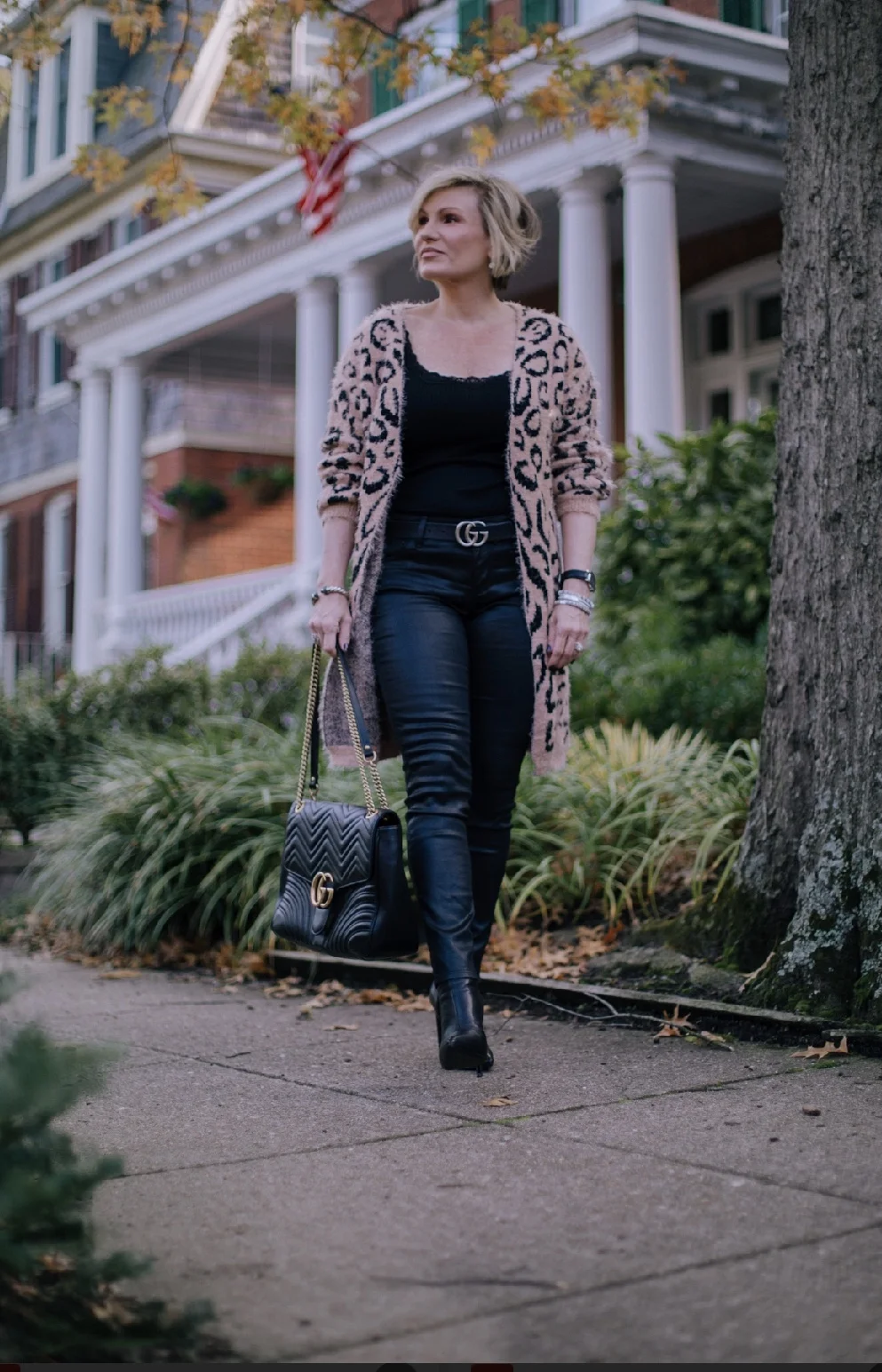 If a more casual look is what you are going for, a fuzzy sweater softens the silhouette. Add your favorite boots and belts an effortlessly chic look. Shop this look here .