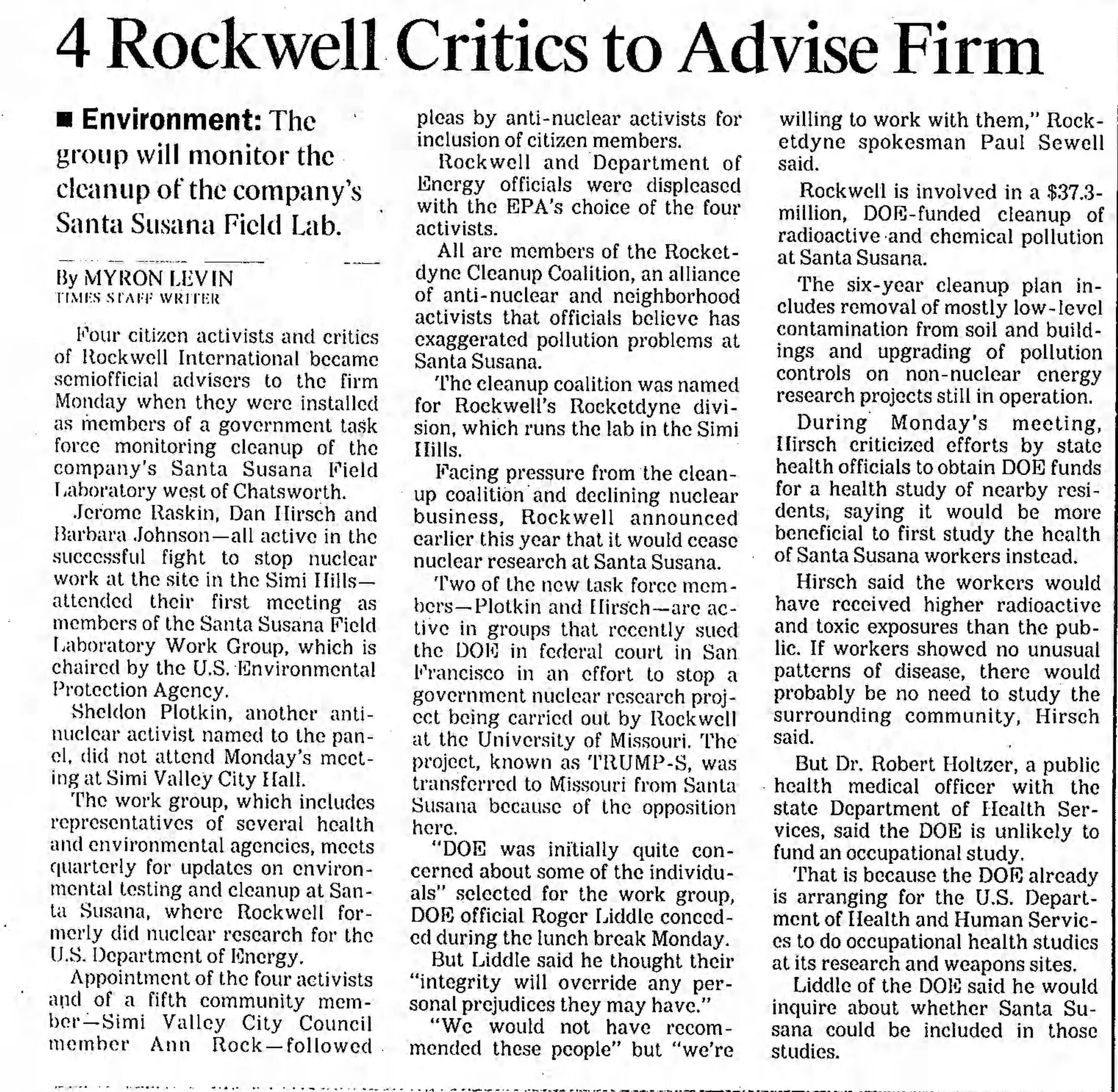 4 rockwell critics to advise firm