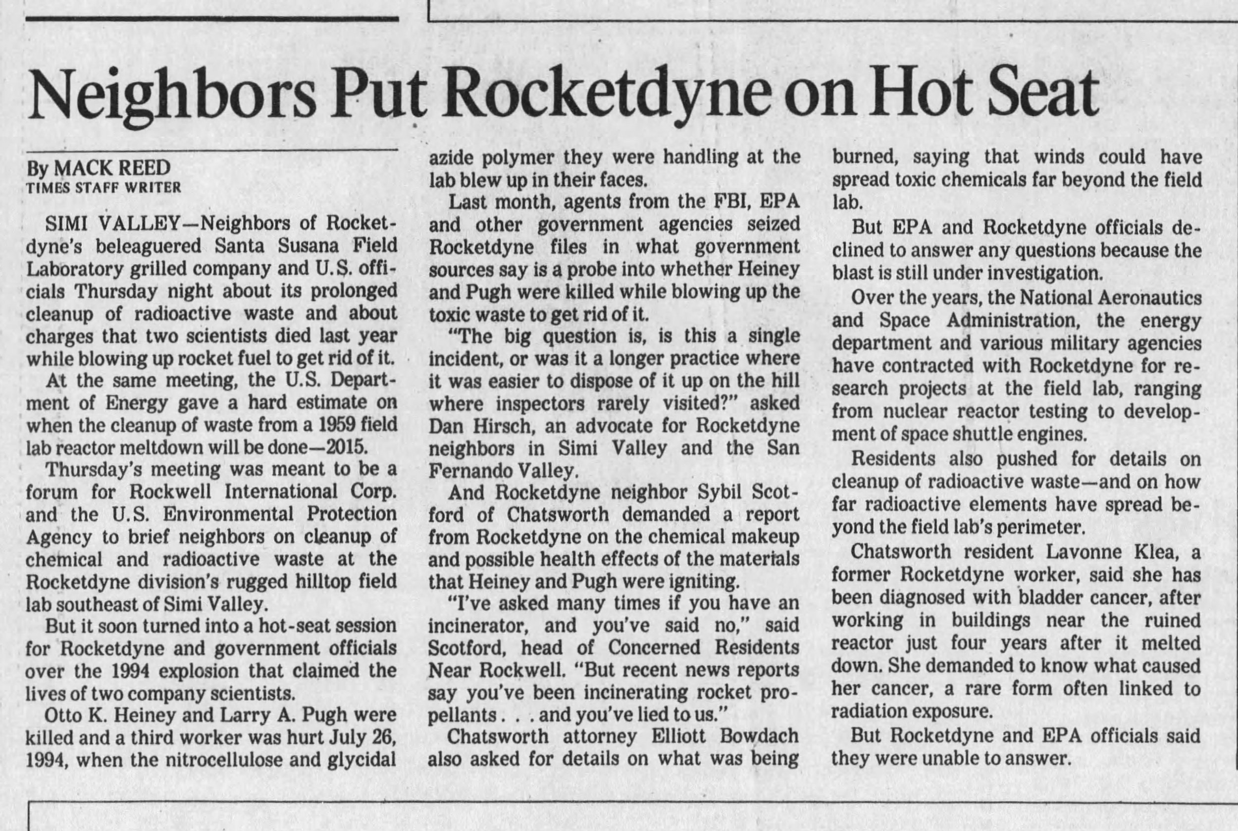 Neighbors put rocketdyne in hot seat