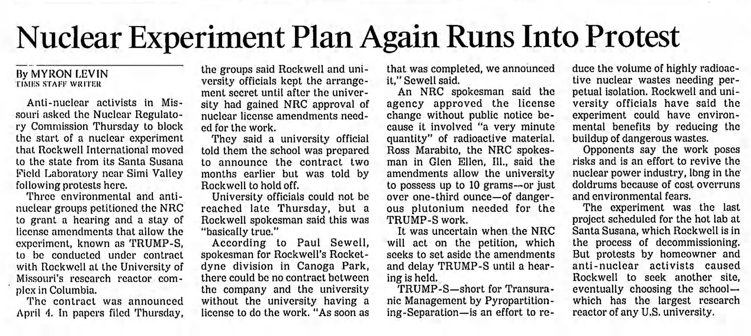 Nuclear Experiment Plan again runs into protests