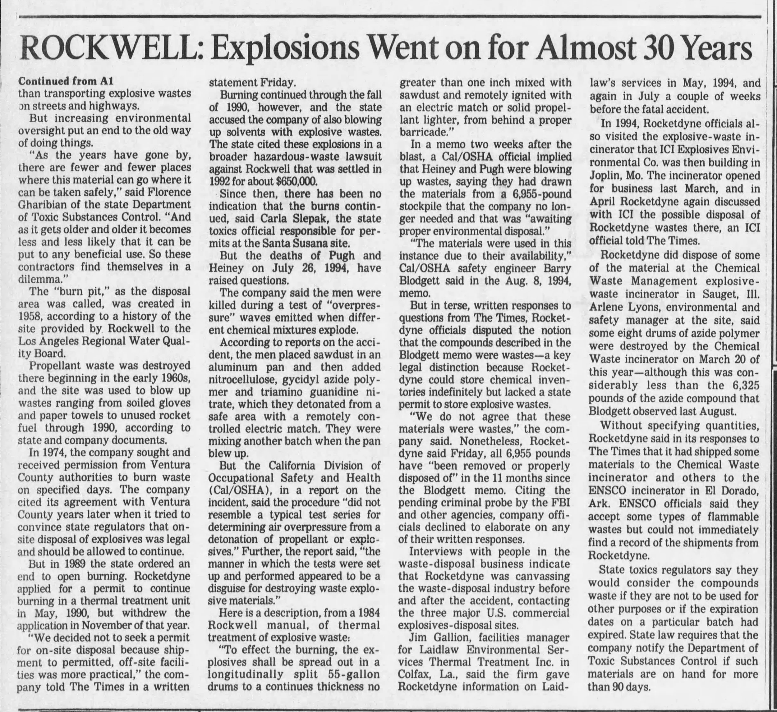 rockwell explosions went on for almost 30 years