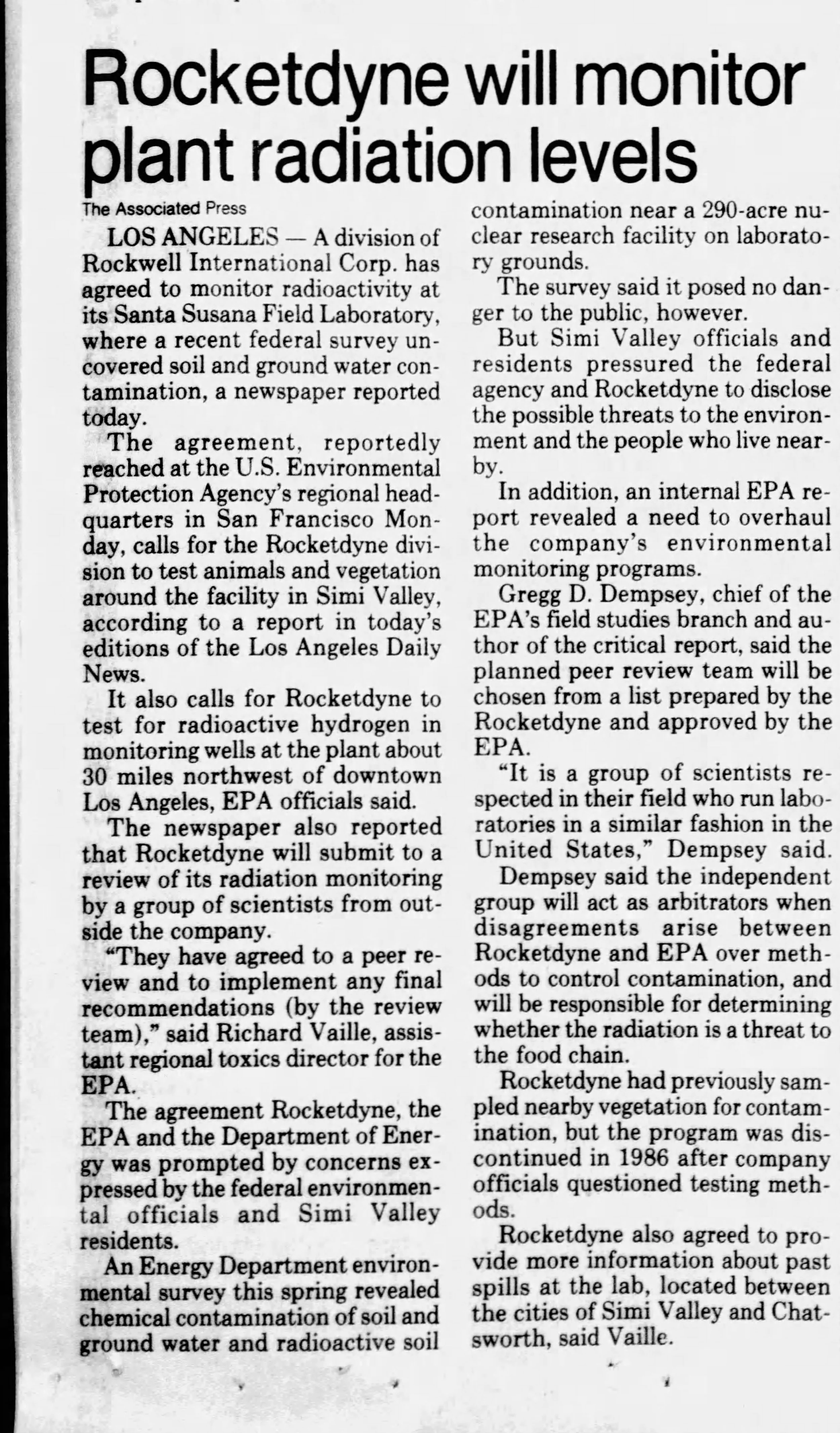 Rocketydne will monitor radiation levels