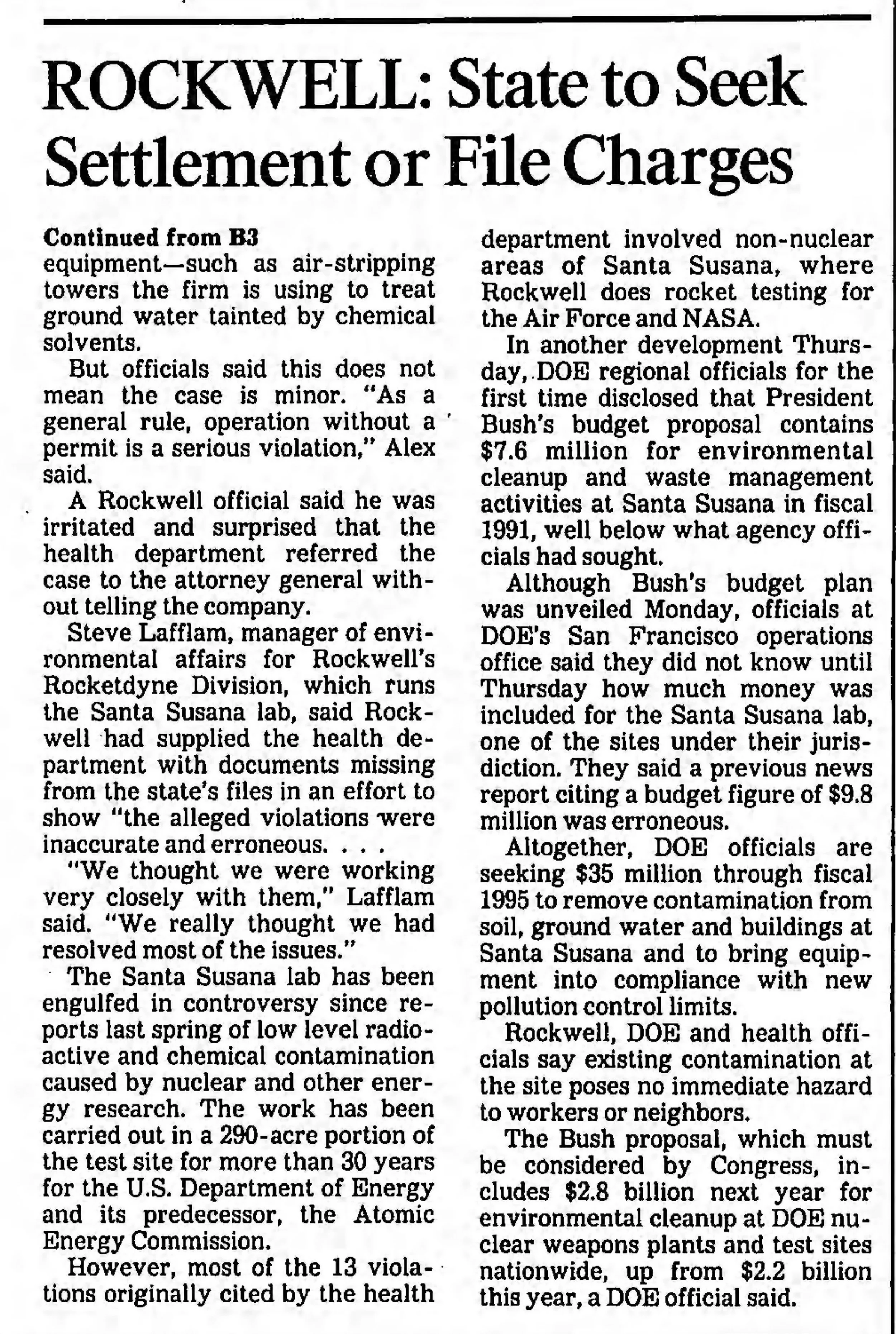 state to seek settlement or file charges against rocketdyne