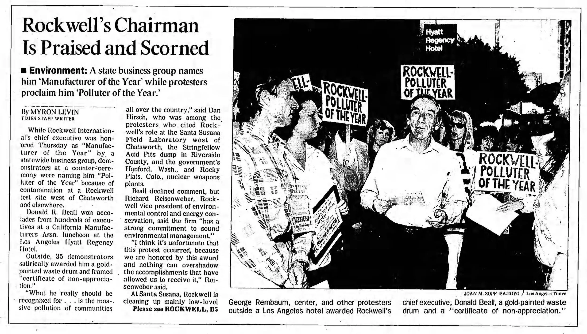 rockwell's chairman is praised and scorned