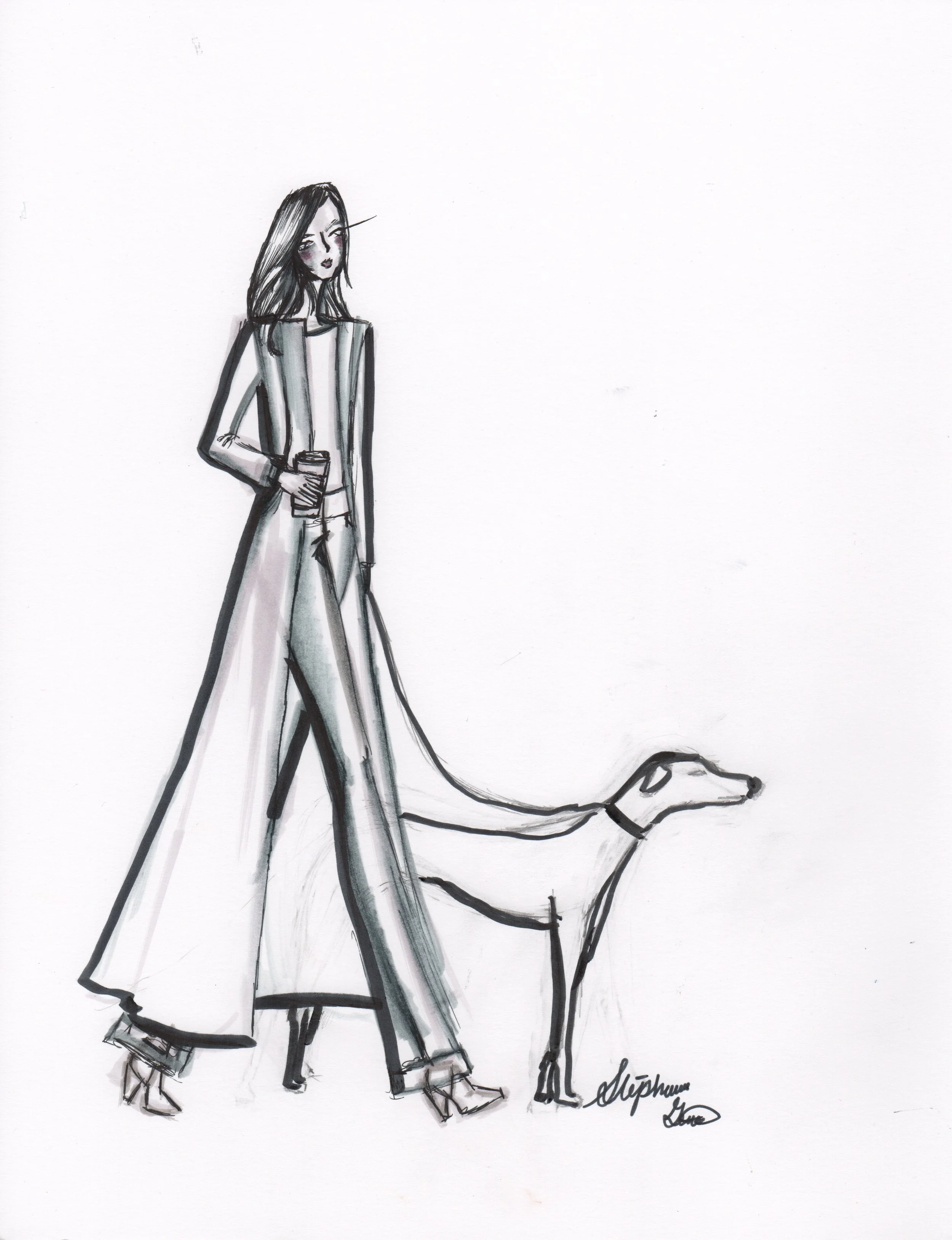Strolling through the park. Fashion Illustration.