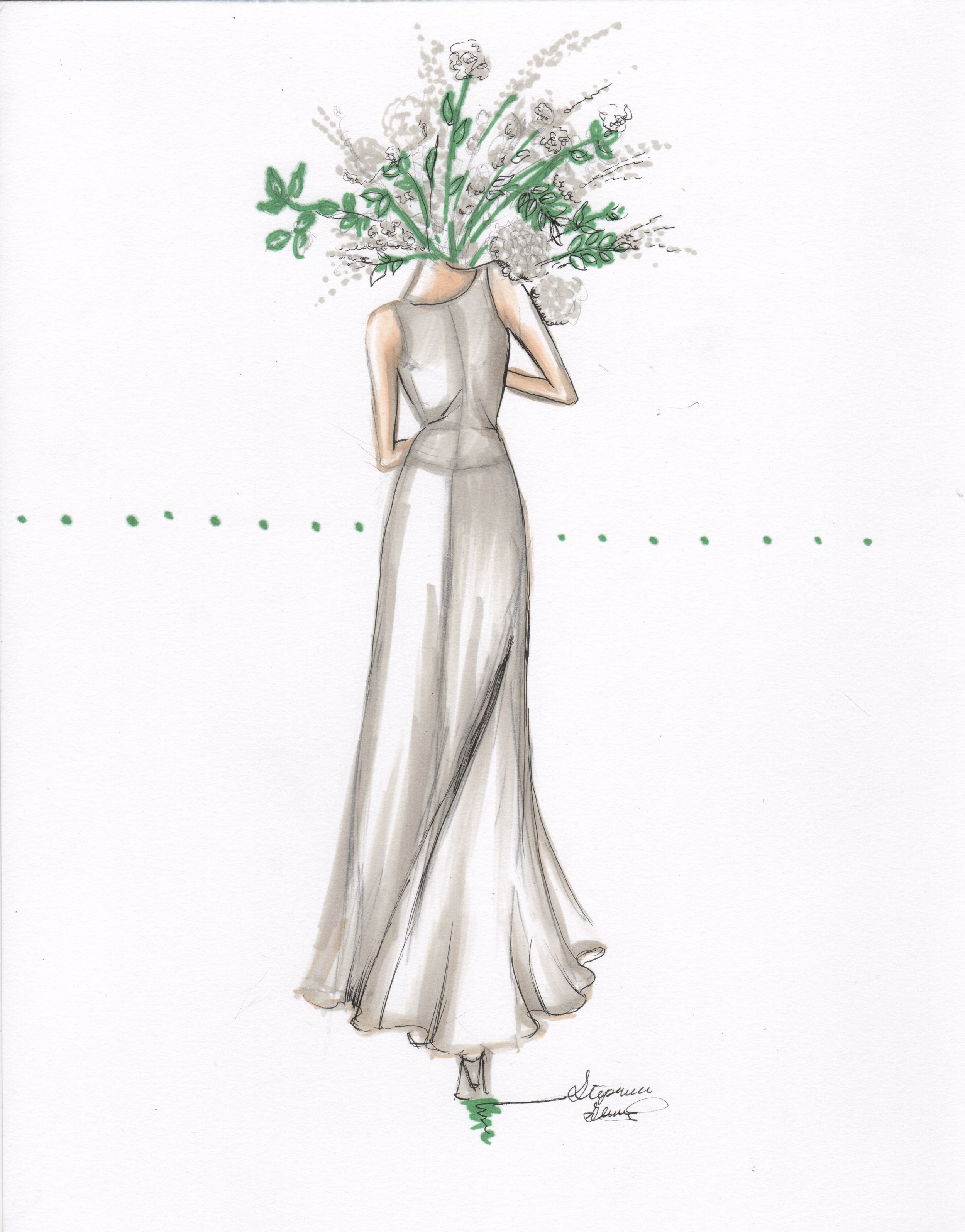 Series of fashion sketches inspired by flowers. This could be a great way to do a more whimsical style for your portrait!