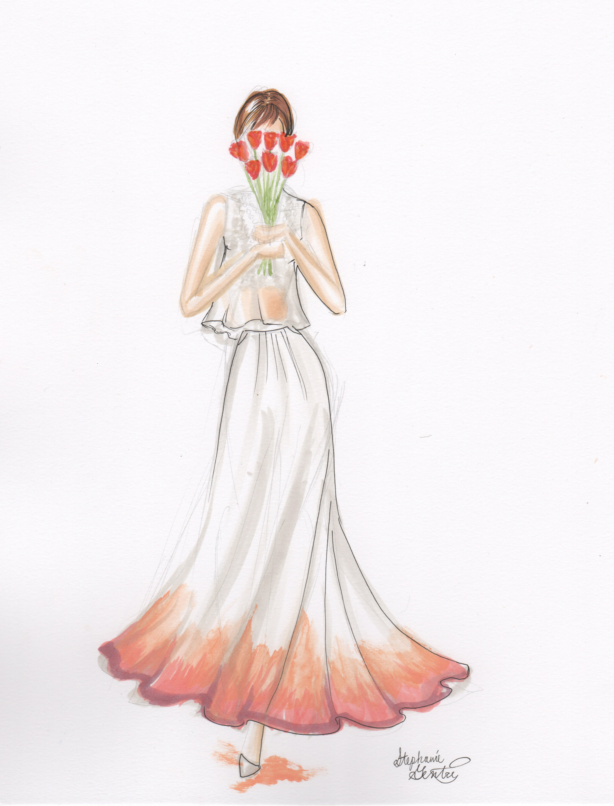 Series of fashion sketches inspired by flowers. This could be a great way to do a more whimsical style for your portrait!