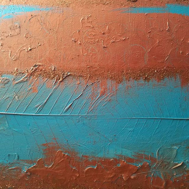 Life is a Journey abstract painting. Acrylic Paint with Gesso and Pumice Paint. The texture in the image are actually leaves that have been painted over. Preserved in time. The colors represent rust. Showing how beauty is found in the journey. 