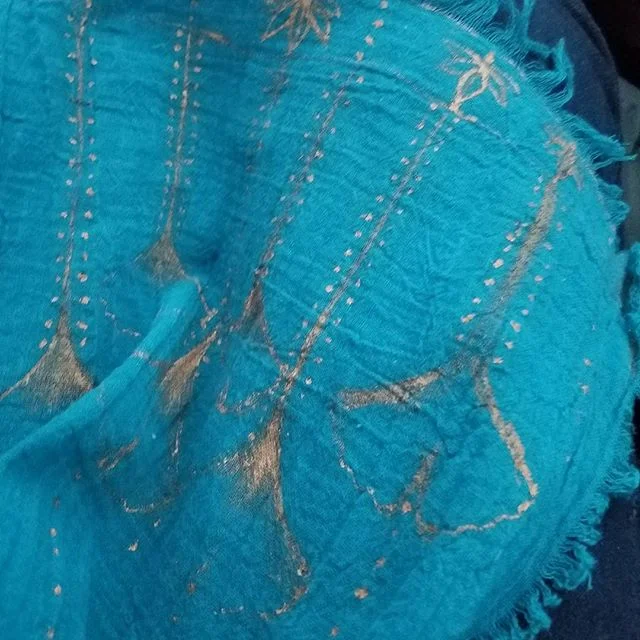 Hand Painted Art scarf Genko Leaves