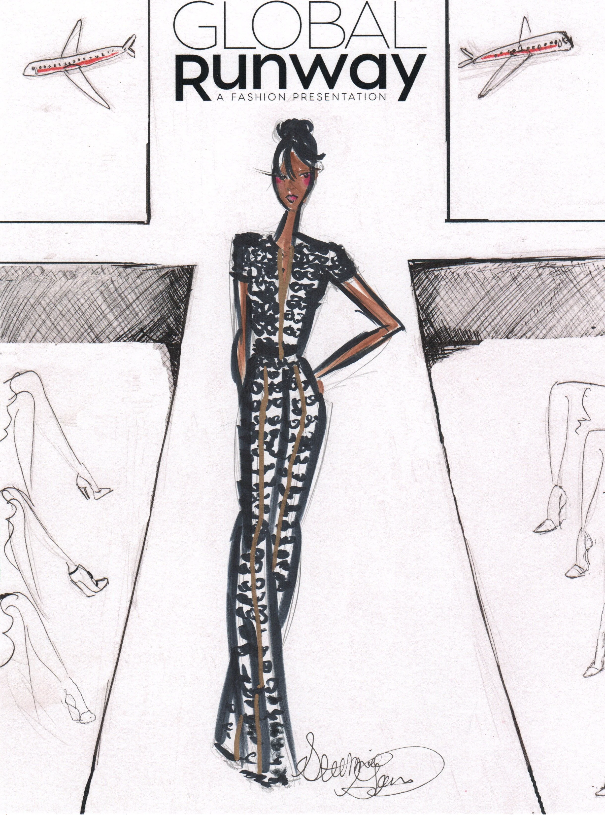 Custom option. Background image! This one was a runway illustration I created and printed off before the event. This of course is an added service and can expand your customers experience. Sketch of Natt Taylor at Global Runway Fashion Show hosted a…