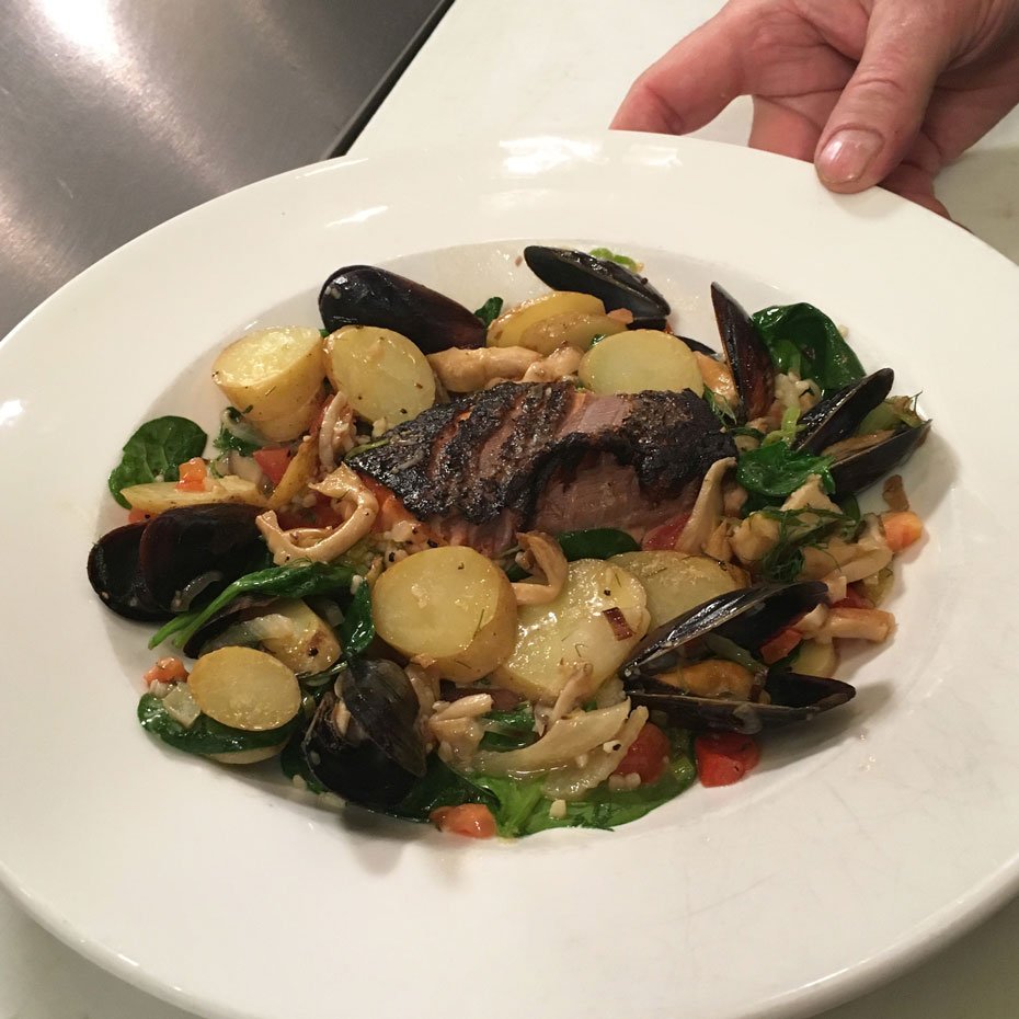 Salmon with Mussel Ragout