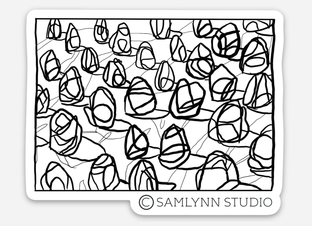 Black and White Haystacks Landscape Sticker