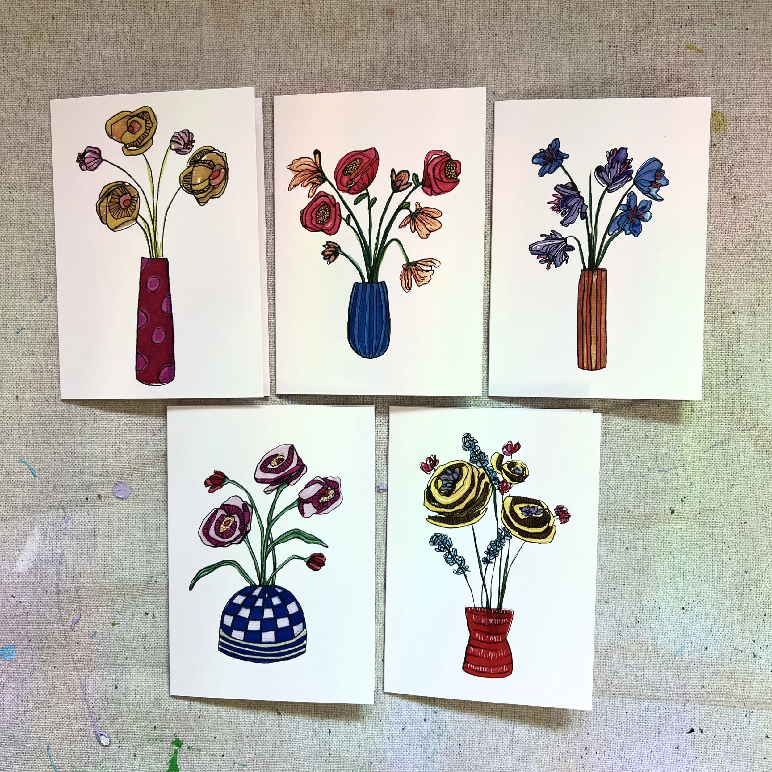 Flowers in Vases Greeting Card Set of 5