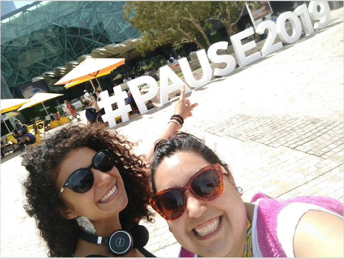 The Neighboulytics team (Esmeralda Garcia, left and Gala Camacho Ferrari right) on the ground at Pause Fest