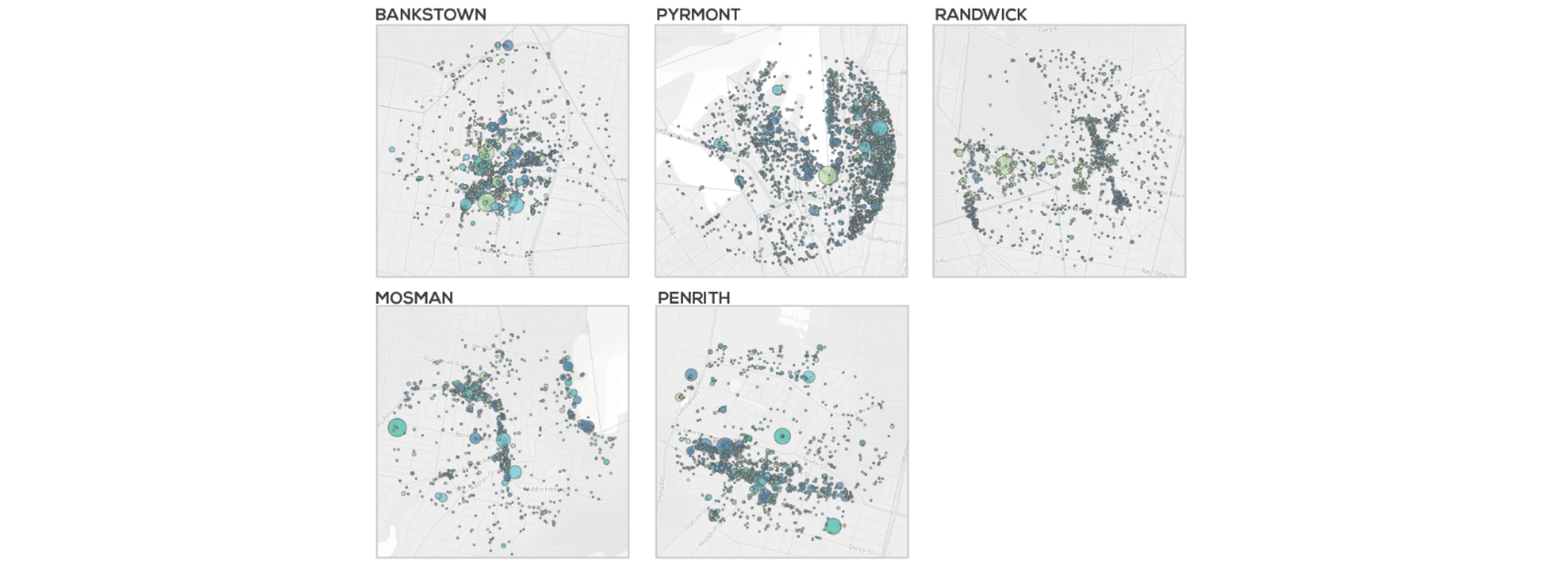 The social and cultural life of Sydney suburbs, as shown in the digital footprint.