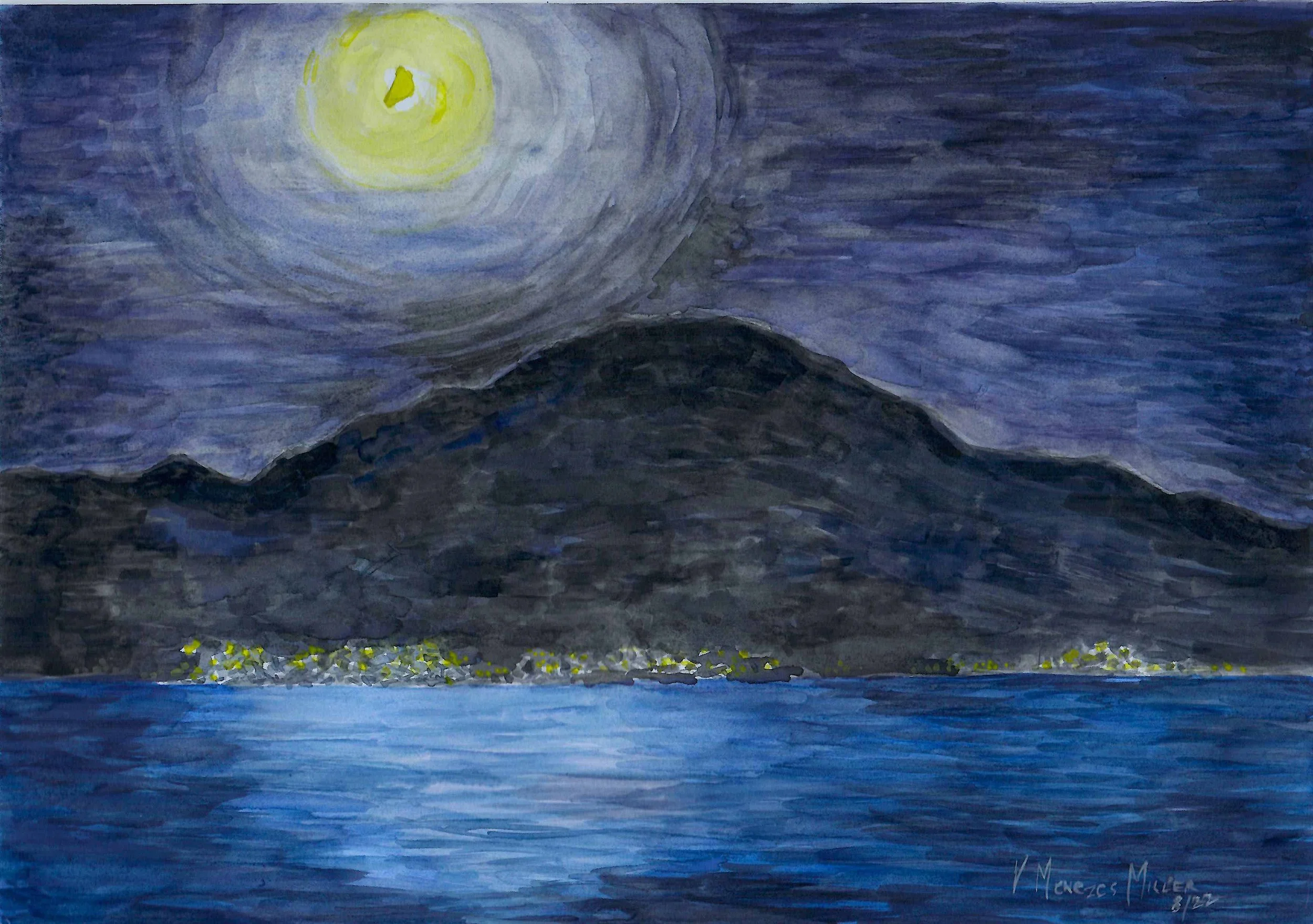 Clair de lune sur le lac, Montreux / 
Moonlight over the lake, Montreux (2022)
(Aquarelles/Watercolors)
