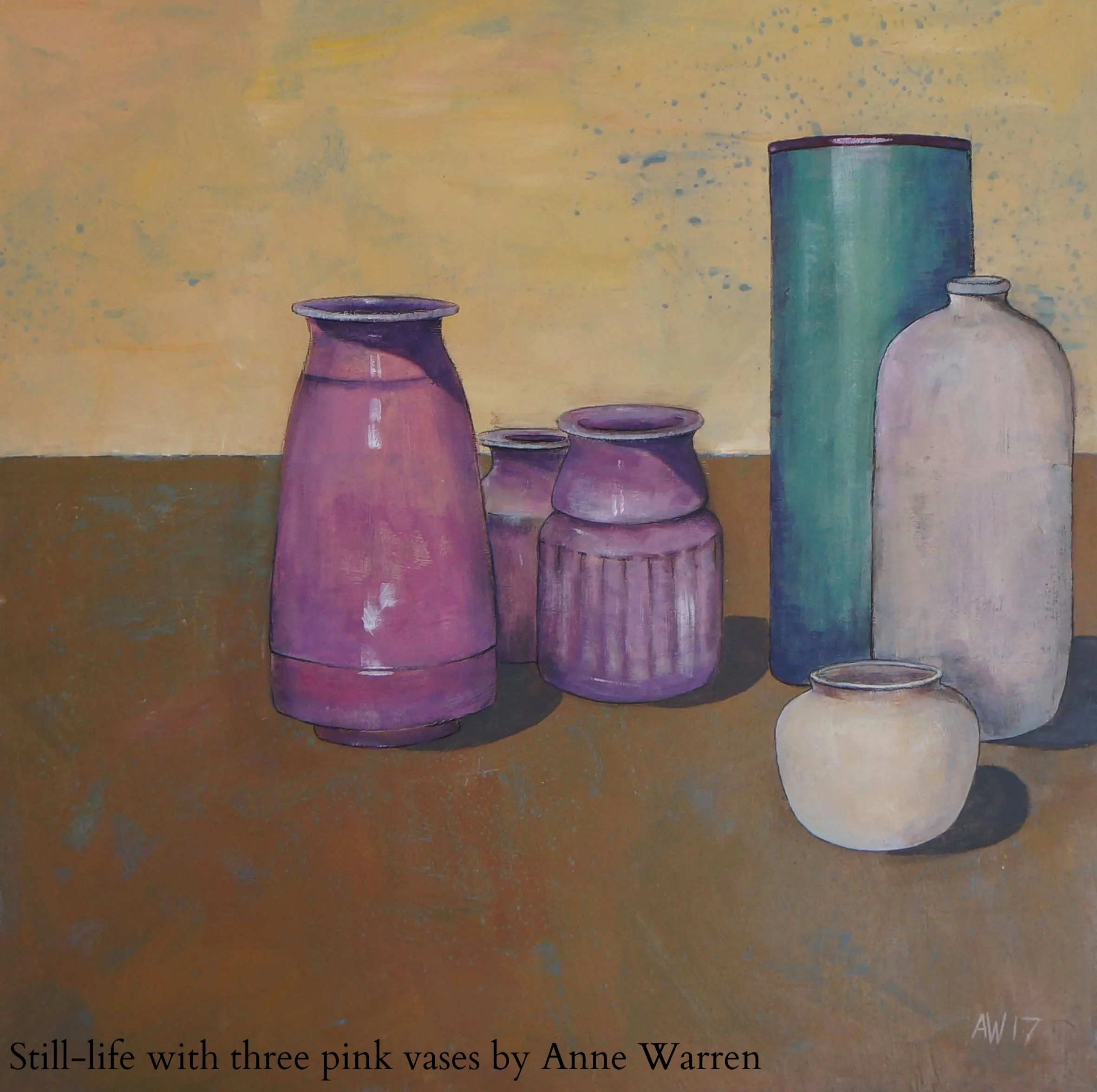 Still-life with three pink vases
