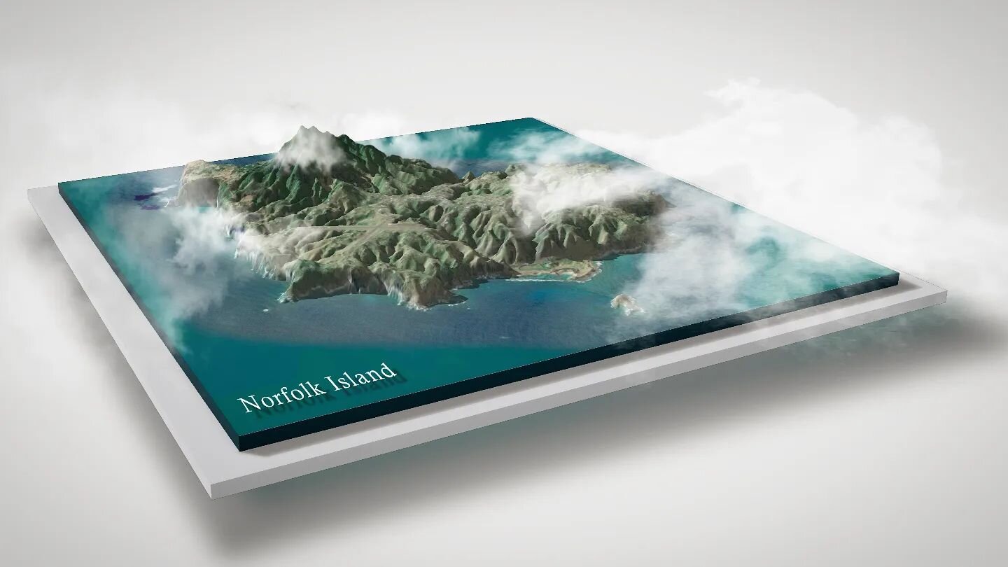 When you play, you learn. And once again we're playing with 3D diorama maps.
This one is inspired by an upcoming project we have on Norfolk Island, a tiny, 8 km wide island in the South Pacific. For scale, you can see the runways of the airport in th