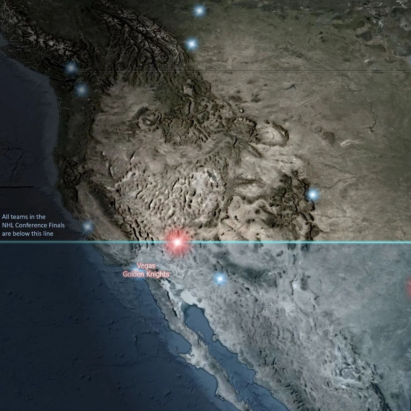 Hockey is a cold weather sport, right? Well, not if this year's #NHL conference finals are anything to go by. There are no teams remaining in the playoffs that are north of latitude 37&deg; N. The busy oasis in the middle of the desert, Las Vegas is 