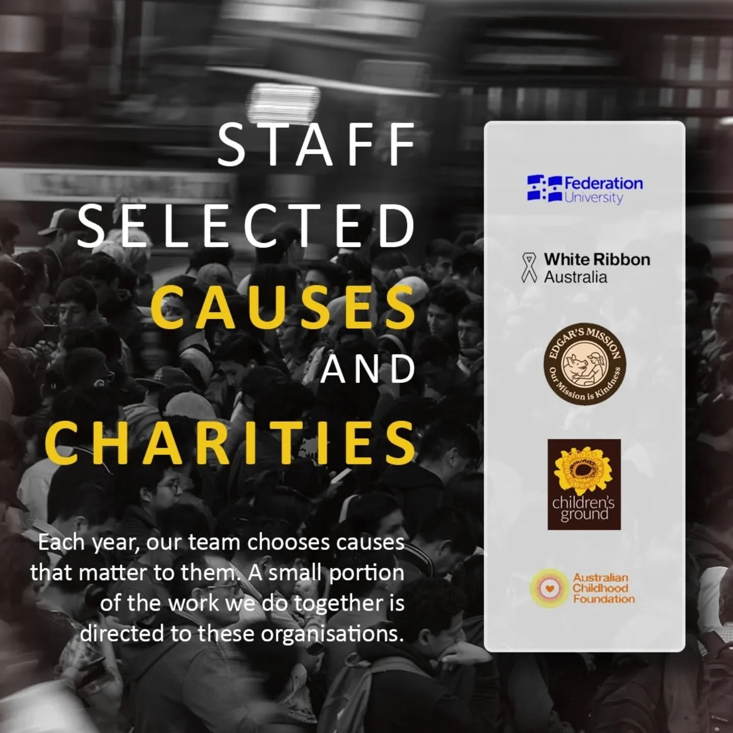 As part of our Social Plan, a small portion of every billable hour at TerraLab is set aside for giving back. 

Each year, our team individually chooses a cause that matters to them, and together we direct part of the value created through our work to